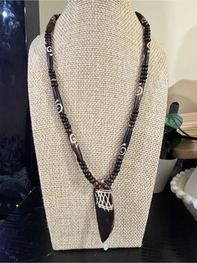 Vintage handcrafted bone and wood necklace